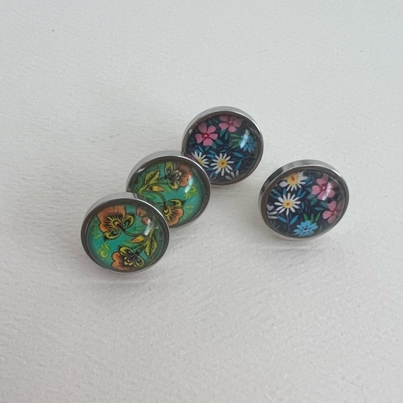 Trendy Colorful Floral  Earring Set  -Stylish Flower Boho Stud Earrings Set - Picture 6 of 11